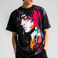 T-shirt noir unique pour hommes Vibrant Original Graphic Print Oversized Short Sleeve High Quality Casual Streetwear for Young Men