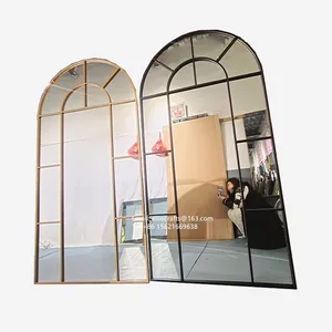 Home outdoor decor vintage style arched shaped Large metal frame window and floor full-length mirror mirror