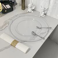 Assiettes de présentation transparentes en plastique argenté à pois perlés pour la décoration de tables de mariage, d'hôtels et de fêtes