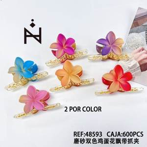 Fermagli per capelli Zy Matte a doppio tono con fiore a forma di uovo, 10 cm, in plastica, stile dolce, per uso quotidiano da donna, 2 per colore, scatola da 600 pezzi - Product Image 1