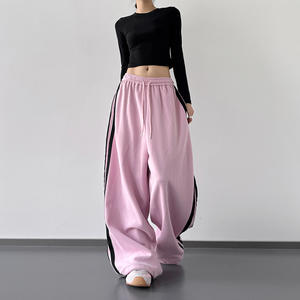 <strong>Women's</strong> Pink Sports Pants 2026 Autumn New High Waist Vintage Striped Loose Student Wide Leg Casual Pants Drawstring <strong>Trousers</strong> - Product Image 3