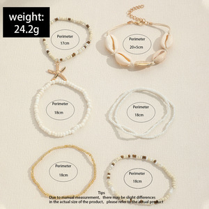 A <span class=keywords><strong>mano</strong></span> bohémien Set di 7 pezzi <span class=keywords><strong>oro</strong></span> stella marina conchiglia perline intrecciate bracciale per estate mare usura commercio estero - Product Image 6