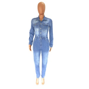 Phụ nữ sexy dài tay áo Tu Luyện một của đạo đức jeans jumpsuits thanh lịch denim yếm Skinny denim Rompers - Product Image 6