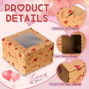 Boîtes à biscuits en kraft avec fenêtre en forme de cœur pour la Saint-Valentin, contenants pour cupcakes, pour bonbons, pâtisseries, emballages, fournitures pour fêtes de mariage - Product Image 5