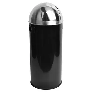 Cubo de basura comercial de 25L, cubo de basura de acero inoxidable, cubo de basura con tapa de empuje para cubo de basura interior y exterior