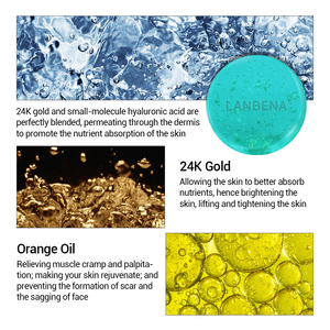 Jabón Artesanal LANBENA con Ácido Hialurónico Orgánico, Oro 24K, Hidratante, Antiarrugas, Reafirmante de la Piel y de Limpieza Profunda - Product Image 4