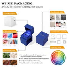 WEIMEI Custom Logo Luxury Blue Drawer Sliding Paper PU <b>Leather</b> Necklace Ring <b>Bracelet</b> Packaging LED Jewelry Box - Product Image 6
