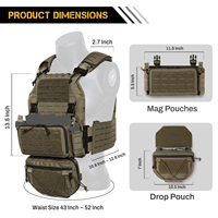 Chaleco Táctico Ligero con Sistema MOLLE Cortado con Láser para Exteriores, con Bolsa Abdominal Desmontable, Equipo de Combate