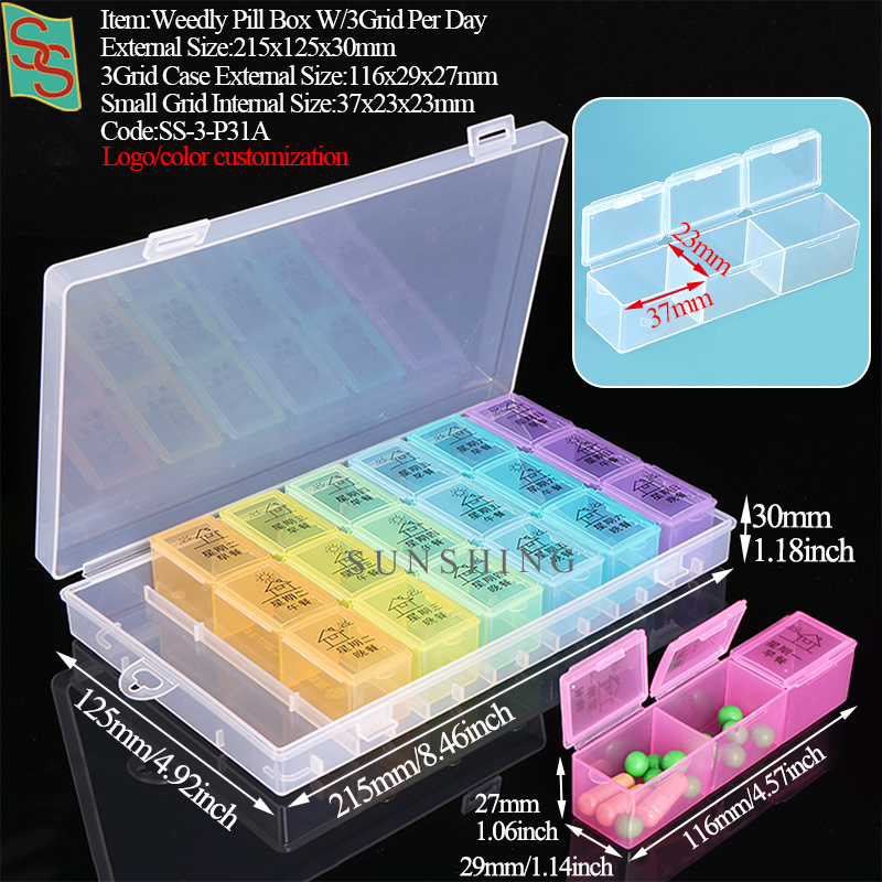 P31A Pilulier Weedly avec 3 compartiments par jour