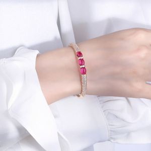 Fashion Jewelry Eco-friendly <b>Copper</b> Statement 6*8mm Red Corundum Zircon Gold Plated Cuff <b>Bangle</b> Women for Daily Wear - Product Image 6