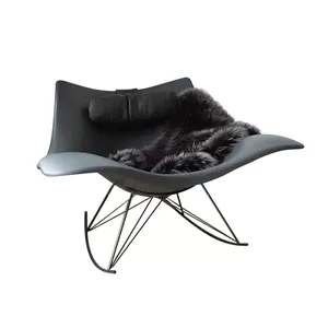 Europe Stylish Furniture Black Modern Contemporary Rocking Chair Living Room Fiberglass With Steel Feet