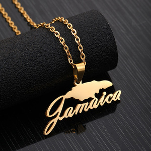 Collar con Colgante de Mapa de Jamaica |   Joyas de Viaje de Acero Inoxidable con Baño de Oro PVD de 18K, Grabado de Contorno de <span class=keywords><strong>Isla</strong></span>, Oro y Plata, Venta al por Mayor - Product Image 3