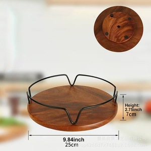 Home <b>Kitchen</b> Condiment Storage Tray Round Wooden Desktop Rack With Lid For Food Container Standing Type - Product Image 4