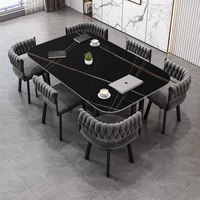 Ensemble de table à manger minimaliste de luxe moderne en pierre frittée de haute qualité, respectueux de l'environnement, avec 6 chaises - Meubles de salle à manger
