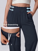 Pantalon Palazzo Ample Femme Grande Taille Uni Décontracté à Taille Haute Élastique avec Cordon de Serrage et Poches Longueur Entière