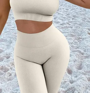 Leggings en tricot côtelé avec logo personnalisé Vêtements de yoga fitness Leggings de yoga extensibles dans les quatre sens Pantalon de yoga serré pour vêtements de sport pour femmes