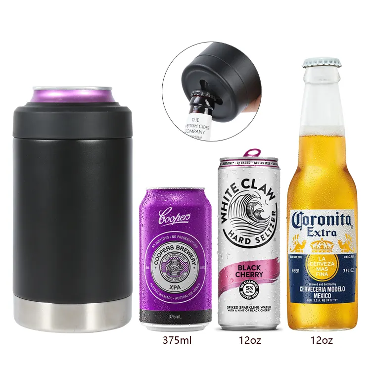 Premium 375ml Can Coolers 4 In 1 Stubby Cooler Bottles Cans And Tumbler Stainless Steel Insulated Beer Bottle Holder With Opener