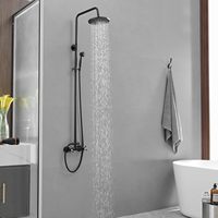 Système de douche de salle de bain noir avec tuyaux apparents, ensemble de douche pluie haute pression en laiton au design moderne, robinets thermostatiques
