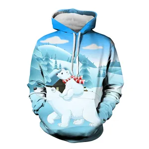 Sudadera de Navidad Unisex blusa canguro 3D Oso Blanco estampado Navidad pulóver para hombres personalizado de gran tamaño hecho sudaderas con capucha de alta calidad