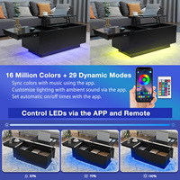 Table basse LED avec ports et prises USB Table basse relevable avec rangement Table centrale rectangulaire moderne blanche haute brillance