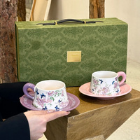 Ensemble de tasses à café et soucoupes Anji Newell, style vintage floral de luxe, avec logo personnalisé, boîte cadeau en céramique pour servir des desserts, café et usage domestique