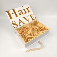 Boîte en carton rigide blanc de qualité supérieure pour l'emballage de mèches de cheveux, logo imprimé personnalisé, boîte cadeau doublée de satin pour perruques en cheveux naturels