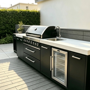 Set di <span class=keywords><strong>Mobili</strong></span> da <span class=keywords><strong>Cucina</strong></span> da Esterno Moderni in Acciaio <span class=keywords><strong>Inox</strong></span> 304 con Isola BBQ e Griglia, Arredamento Modulare per <span class=keywords><strong>Cucina</strong></span> da Giardino - Product Image 2