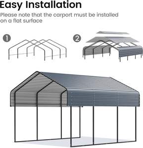 Abri de voiture en métal robuste de 10'x15', <span class=keywords><strong>garage</strong></span> extérieur, abri de voiture avec cadre plus lourd, toit galvanisé pour voitures et bateaux - Product Image 2
