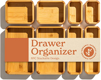 Ensemble d'organisateurs de tiroirs de cuisine en bambou personnalisés, boîte de rangement multi-usages pour salle de bain, bijoux, couverts, couteaux, épices, serviettes, plateau pour tiroir à déblais