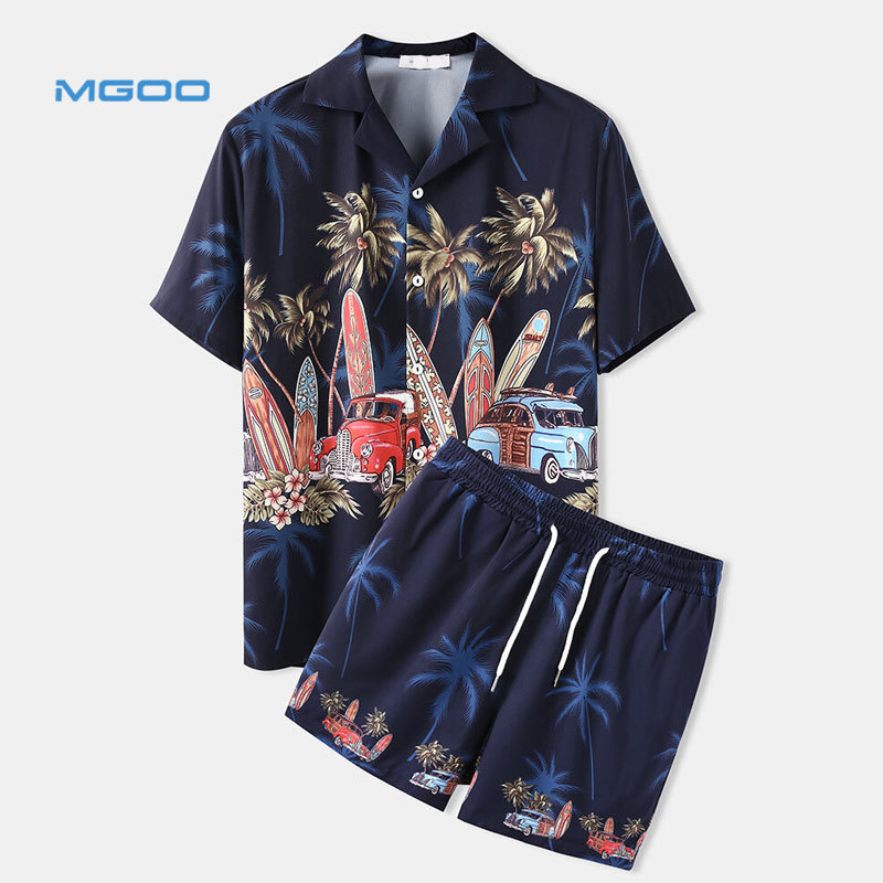 MGOO OEM 100% Хлопковая мужская одежда Гавайская пляжная рубашка и шорты для плавания