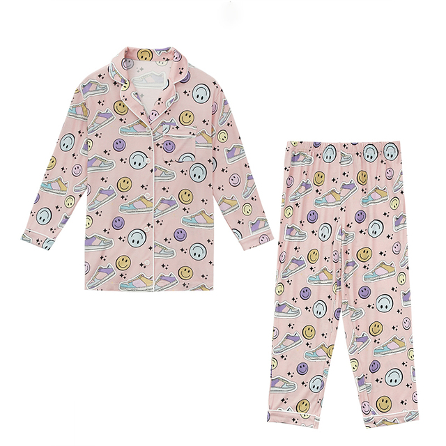 Custom Sleeve Cartoon Knitted Baby Pajamas 2 Piece Set Kids Bamboo Sleepwear for Baby Clothing Set