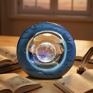 Lampe de nuit en cristal gravé 3D avec base en résine bleue, lampe de bureau LED USB, décoration moderne pour salon, cadeau pour la maison - Product Image 3