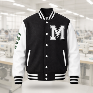 Chaqueta de Béisbol Varsity Personalizada para Hombre, Cuerpo de Lana Negra, Mangas de Cuero Blanco, Botones a Presión, Nombre del Equipo OEM - Product Image 2