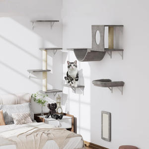 Conjunto de Móveis para Gatos Montado na Parede em Cinza com 6 Peças, Árvore para Gatos <span class=keywords><strong>DIY</strong></span>, Playground, Casa, Ponte, Degraus e Prateleiras para Gatos de Interior - Product Image 2