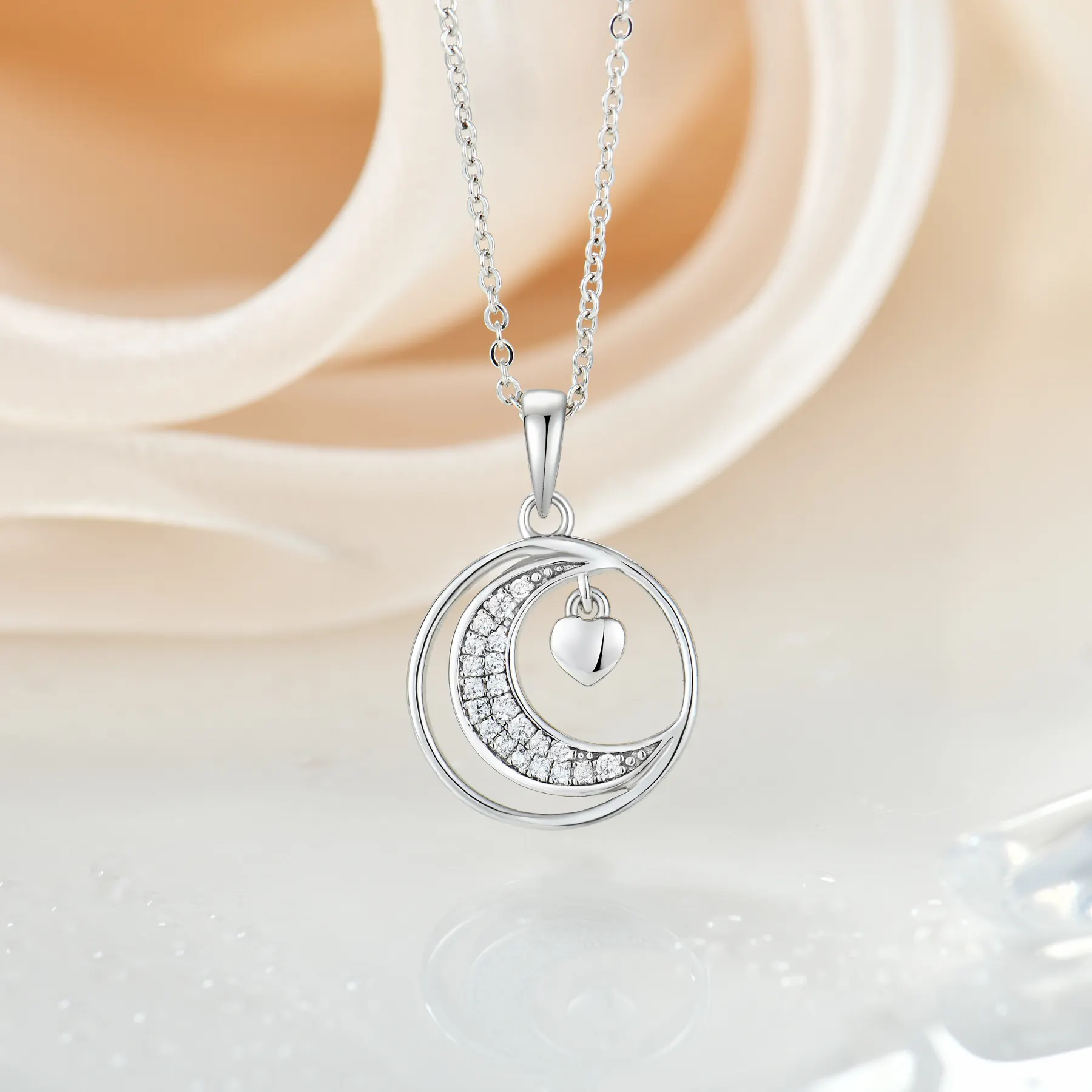 Valentinstag romantisch Damen 925 Sterling-Silber "Ich liebe dich" herzförmige Mondanhänger-Halsband für Damen Schmuckgeschenke