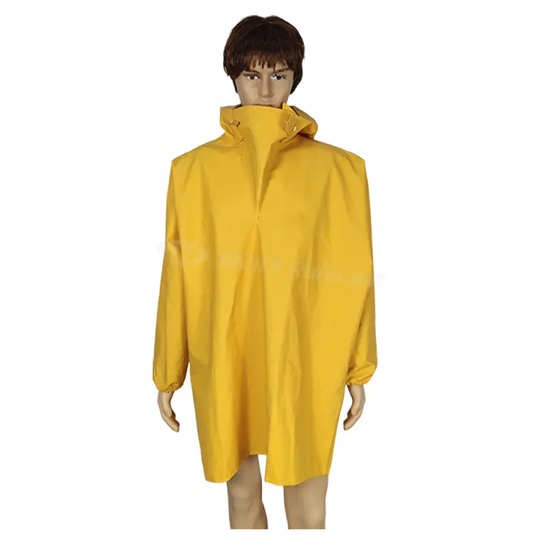 Manteau de pluie en pvc imperméable pleine longueur pour adultes OEM poncho avec logo personnalisé vêtements de pluie imperméable complet en polyester pvc robuste