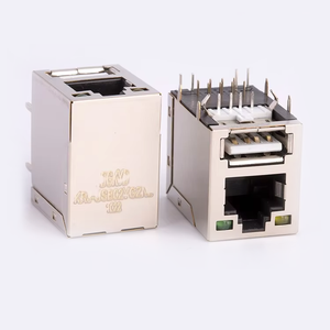 Enchufe <span class=keywords><strong>RJ45</strong></span> de 2x1 puerto con Y/G LED Cat 6a <span class=keywords><strong>Conector</strong></span> USB <span class=keywords><strong>tipo</strong></span> <span class=keywords><strong>B</strong></span> Blindado Dual Deck Combo <span class=keywords><strong>RJ45</strong></span> USB 2,0 Jack Conectores Ethernet - Product Image 2