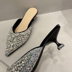 <b>Silver</b> Rhinestone Elegant Tacones De Mujer Sexy Mules <b>Low</b> Women Kitten <b>Heels</b> for Ladies - Product Image 6
