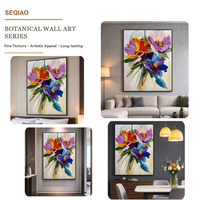 Peinture à l'huile abstraite florale peinte à la main sur toile, texture impasto, décor moderne coloré encadré pour salon