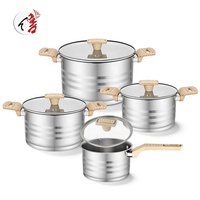 Ensemble de casseroles et poêles en acier inoxydable de forme droite, personnalisable par l'usine OEM, avec couvercle en verre plat