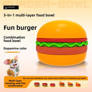 New Arrival Solid Pattern <strong>Pet</strong> Hamburger Bowl Plastic Multi-Use Feeding Dog and Cat Bowl with Portable Storage - Product Image 2