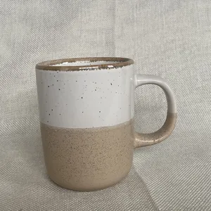 Customized ceramic coffee Mug with unique reaction glaze at the mouth edge, Speckle glaze stoneware porcelain cup