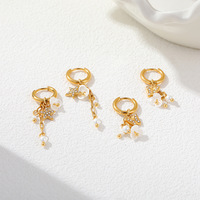 Anting-anting tusuk N&S Zircon Star Flower Pearl Tassel untuk Wanita, Manis, Trendy, dari Baja Anti Karat, Perhiasan Fashion Grosir