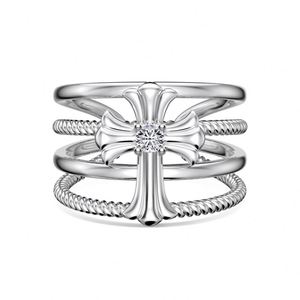 Dylam Exquisite 925 Sterling <b>Silver</b> Rhodium 18K Gold Plated Multiple Layer Twisted <b>Cross</b> 5A Cubic Zirconia Jewelry Women <b>Rings</b> - Product Image 1