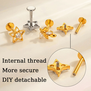 Pendientes de Titanio Hengsen G23, Joyería para Perforación de Oreja, ASTM F136, Chapado en Oro PVD de 18k, Parte Trasera Plana, Pendientes Delicados para Mujer, Joyería Corporal para Boda - Product Image 3