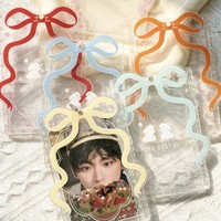 Étui de protection pour cartes photo en acrylique, style INS, avec nœud papillon étoile 3 pouces et motif dentelle, porte-cartes photo pour breloques de sac, pour la collection d'objets de collection d'idoles féminines