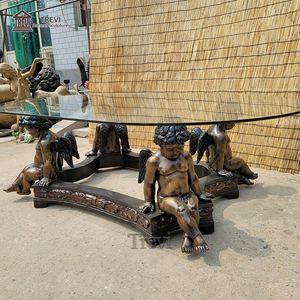 장식 청동 조각 천사 동상 벌거 벗은 소녀 직사각형 큐브 유리 탑 커피 테이블 - Product Image 5