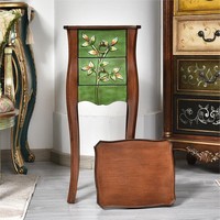 Vintage Amerikanischer Landhausstil Massivholz Beistelltisch Handbemalter Blumen-Aufbewahrungsschrank Rustikaler Akzent-Beistelltisch für Wohnzimmer