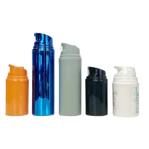 圆柱形30毫升50毫升100毫升白色蓝色基础防晒凝胶霜PP塑料无气泵瓶带卡扣乳液泵
