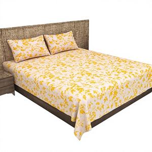 HEAVENBIRDS - Juego de Ropa de Cama de Algodón Estampado a Mano Jaipuri de Color Amarillo, 300 Hilos, 2 Fundas de Almohada, Precio al por Mayor para Todas las Temporadas - Product Image 1